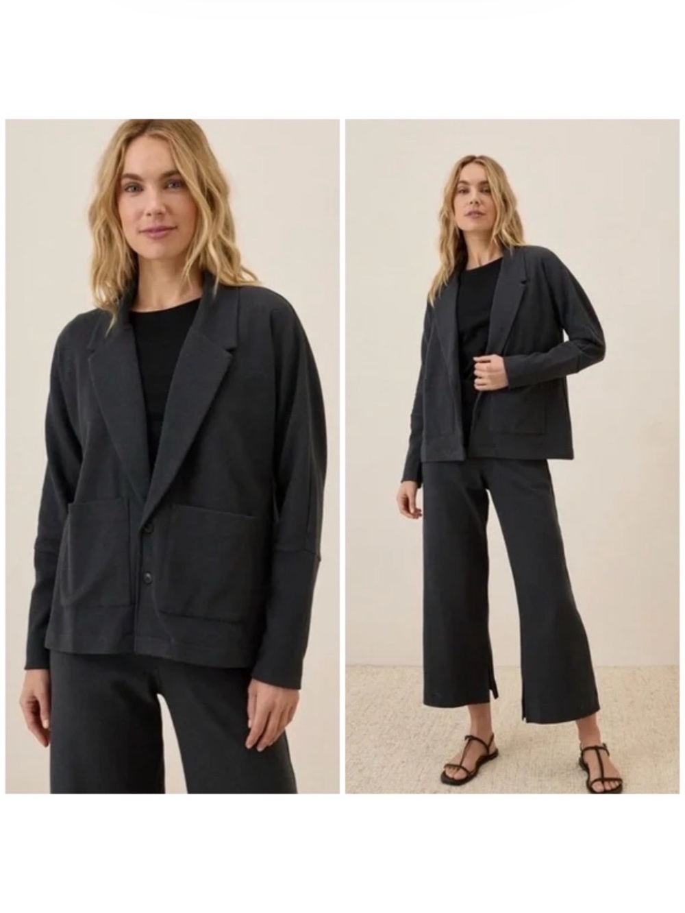 Pact Organic Cotton Relaxed Blazer In Charcoal Heather Gray
Size XL.